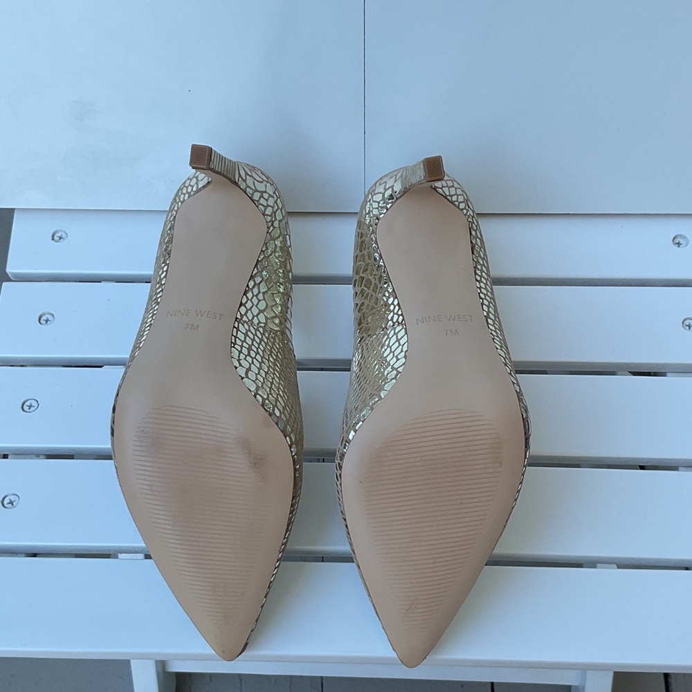 Nine West Tatiana Metallic Gold Snake-Embossed Pointed Heels - Picture 6 of 9